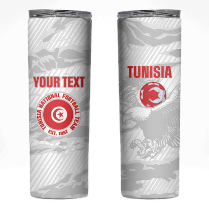 Custom Tunisia Football Skinny Tumbler 2026 Eagles of Carthage White Grunge - African Pride