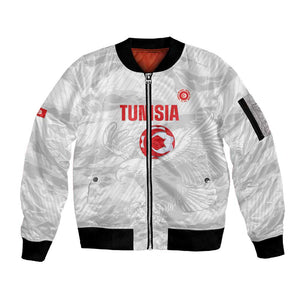 Custom Tunisia Football Sleeve Zip Bomber Jacket 2026 Eagles of Carthage White Grunge - African Pride