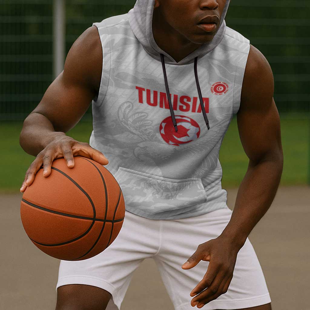Custom Tunisia Football Sleeveless Hoodie 2026 Eagles of Carthage White Grunge - African Pride