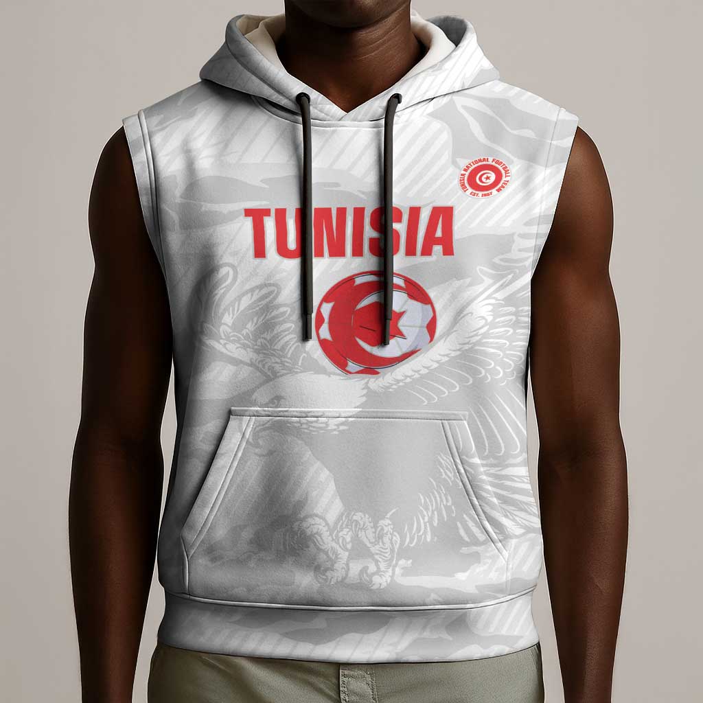 Custom Tunisia Football Sleeveless Hoodie 2026 Eagles of Carthage White Grunge - African Pride