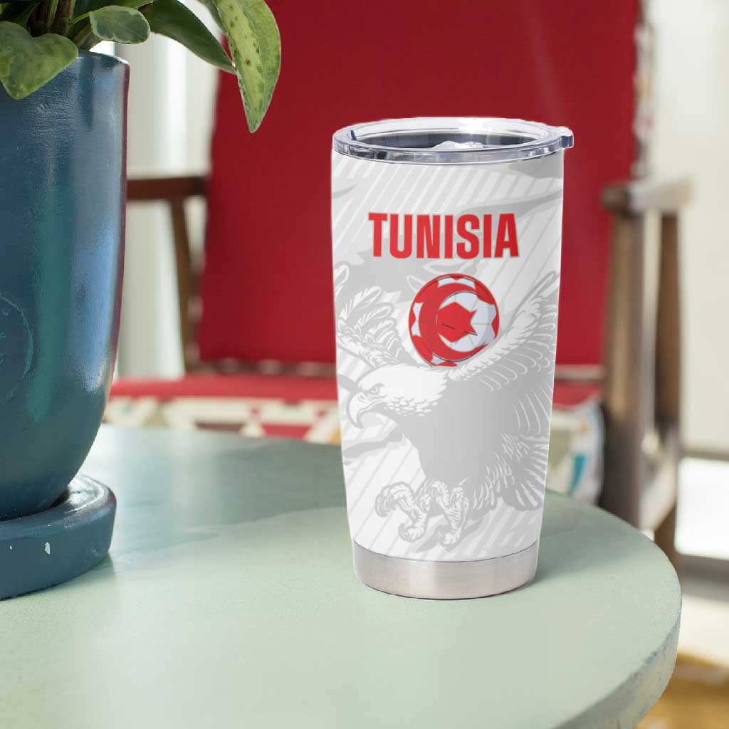 Custom Tunisia Football Tumbler Cup 2026 Eagles of Carthage White Grunge - African Pride