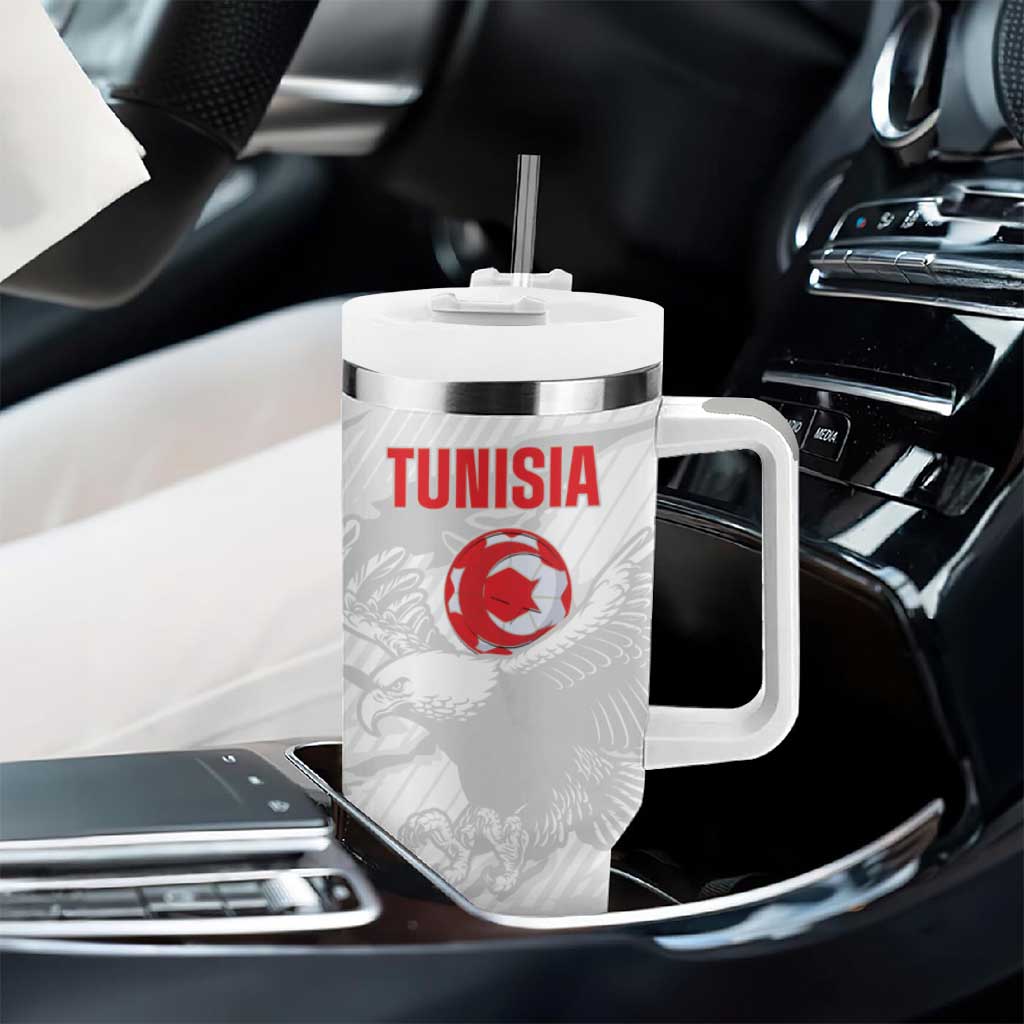 Custom Tunisia Football Tumbler With Handle 2026 Eagles of Carthage White Grunge - African Pride
