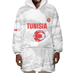 Custom Tunisia Football Wearable Blanket Hoodie 2026 Eagles of Carthage White Grunge - African Pride