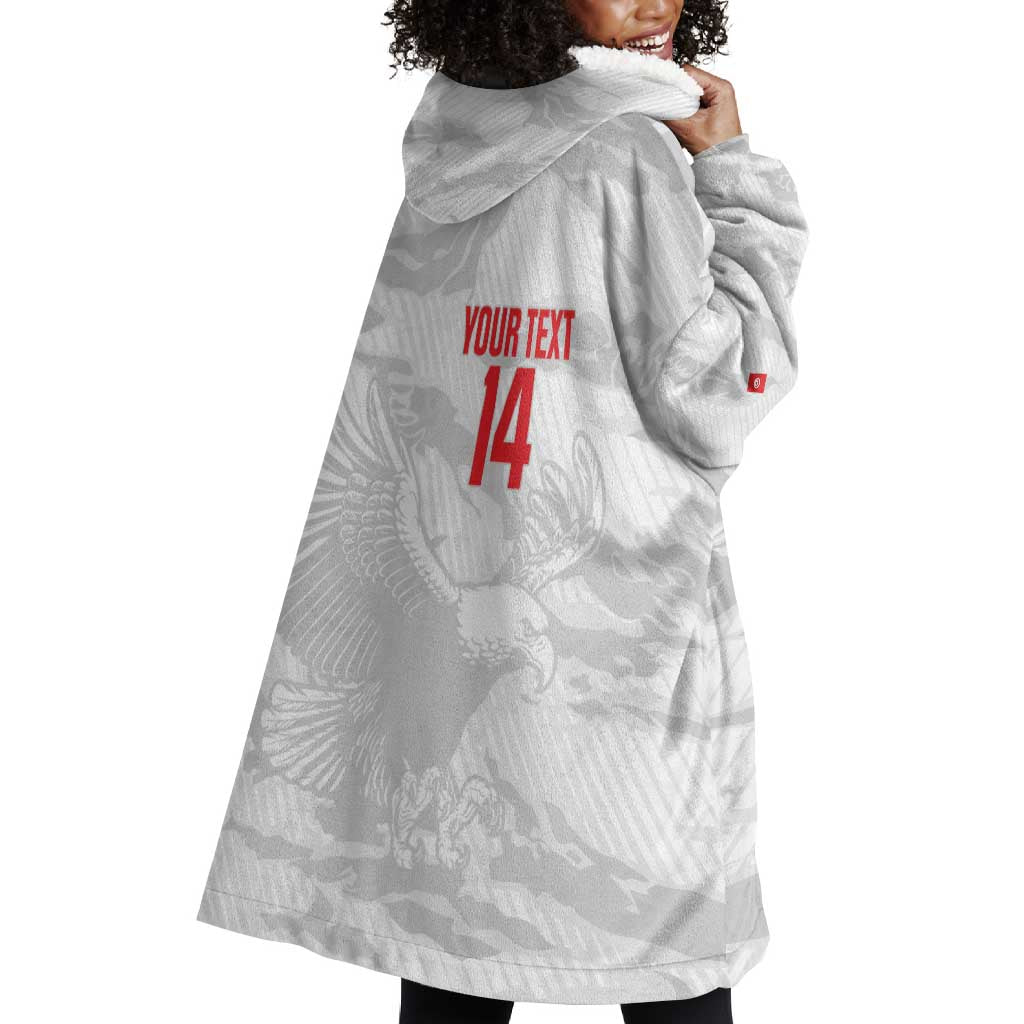 Custom Tunisia Football Wearable Blanket Hoodie 2026 Eagles of Carthage White Grunge - African Pride