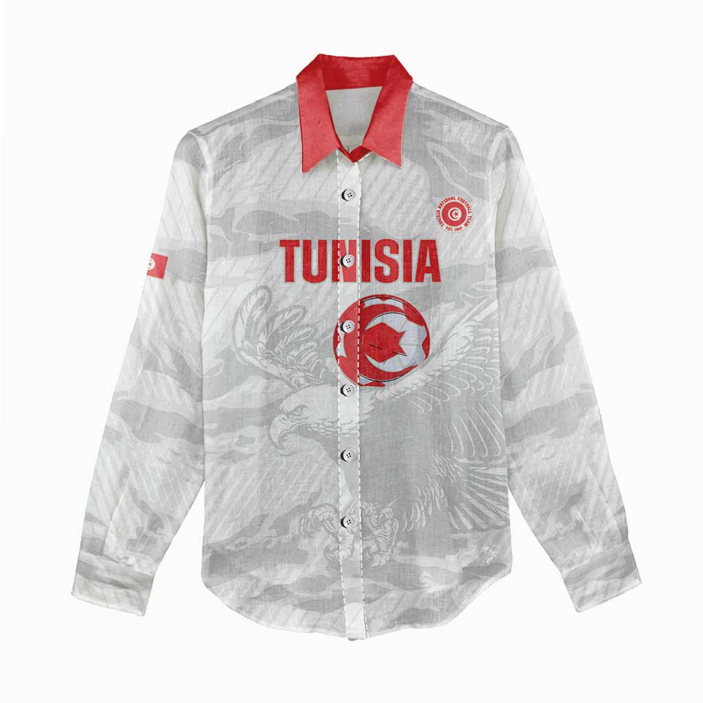 Custom Tunisia Football Women Casual Shirt 2026 Eagles of Carthage White Grunge - African Pride