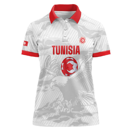 Custom Tunisia Football Women Polo Shirt 2026 Eagles of Carthage White Grunge LT14