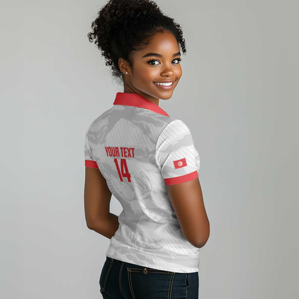 Custom Tunisia Football Women Polo Shirt 2026 Eagles of Carthage White Grunge LT14