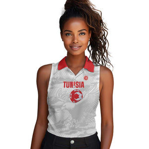 Custom Tunisia Football Women Sleeveless Polo Shirt 2026 Eagles of Carthage White Grunge - African Pride