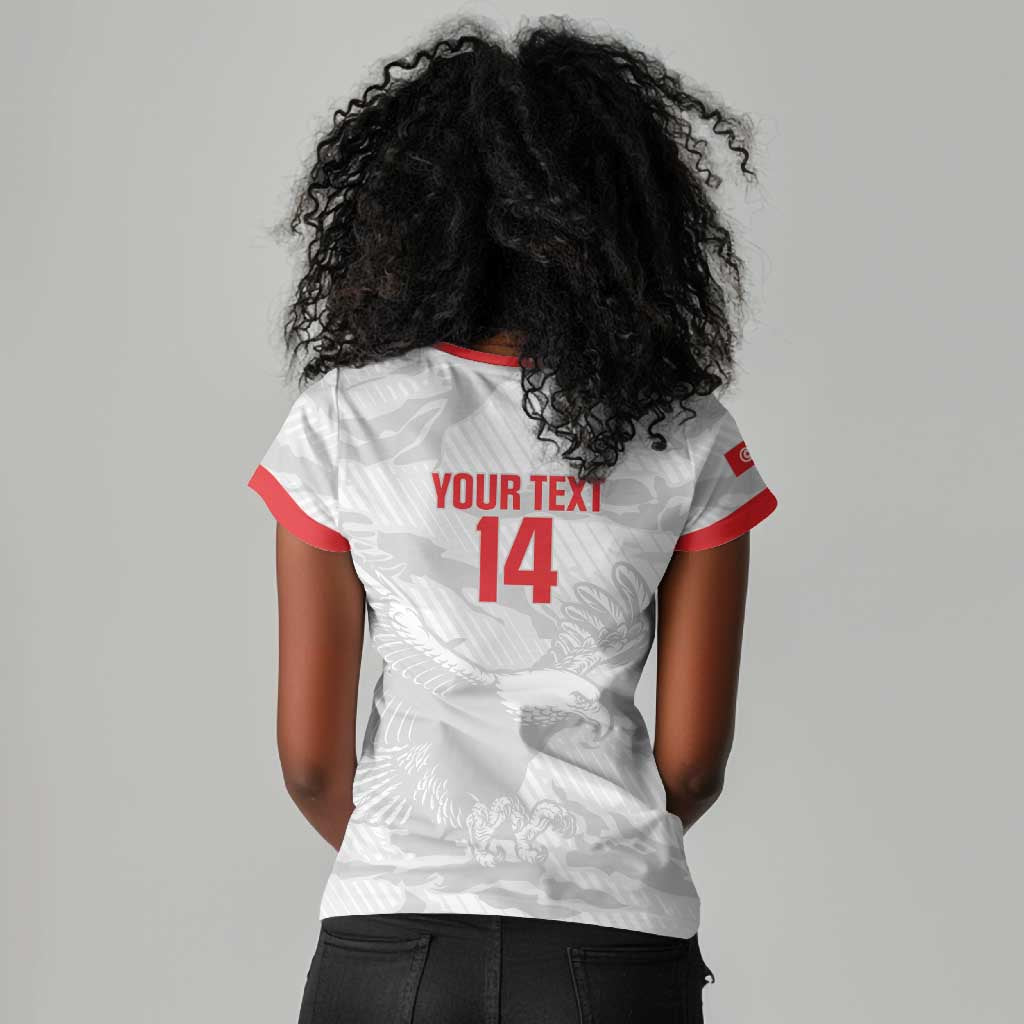Custom Tunisia Football Women V-Neck T-Shirt 2026 Eagles of Carthage White Grunge LT14
