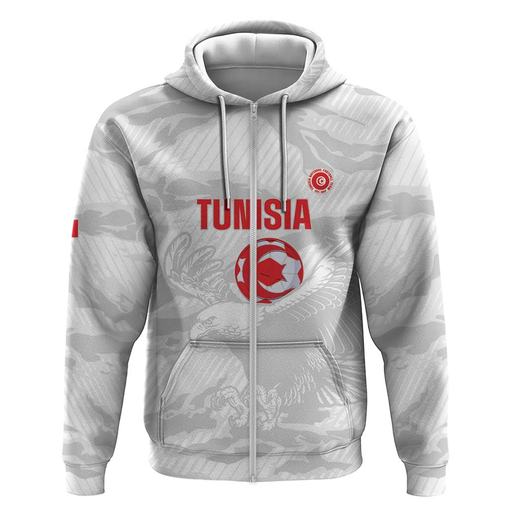 Custom Tunisia Football Zip Hoodie 2026 Eagles of Carthage White Grunge - African Pride