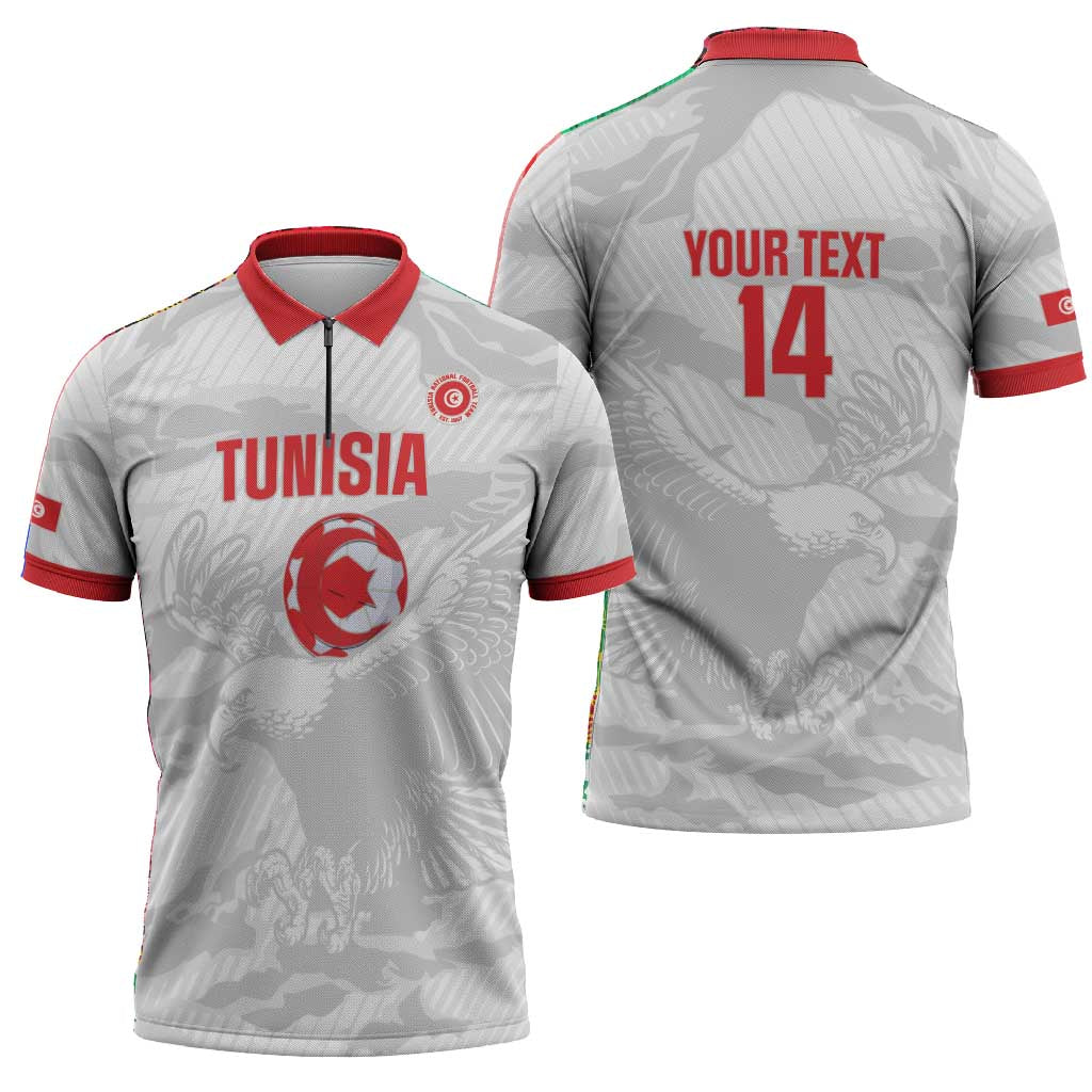Custom Tunisia Football Zipper Polo Shirt 2026 Eagles of Carthage White Grunge - African Pride