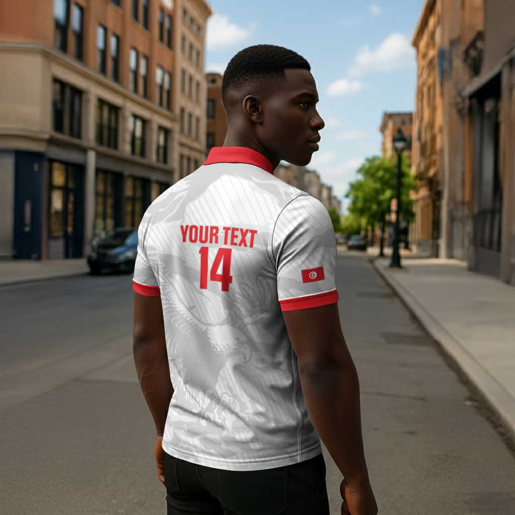 Custom Tunisia Football Zipper Polo Shirt 2026 Eagles of Carthage White Grunge - African Pride