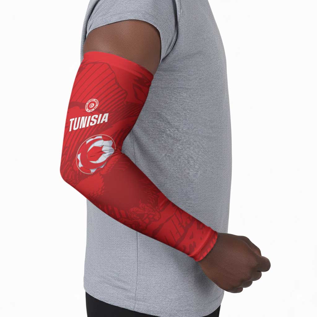 Custom Tunisia Football Arm Sleeves 2026 Eagles of Carthage Red Grunge - African Pride