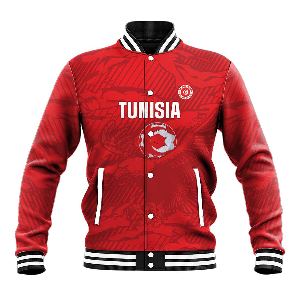 Custom Tunisia Football Baseball Jacket 2026 Eagles of Carthage Red Grunge - African Pride