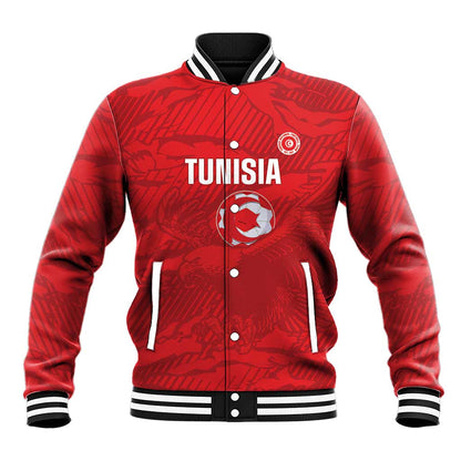 Custom Tunisia Football Baseball Jacket 2026 Eagles of Carthage Red Grunge - African Pride