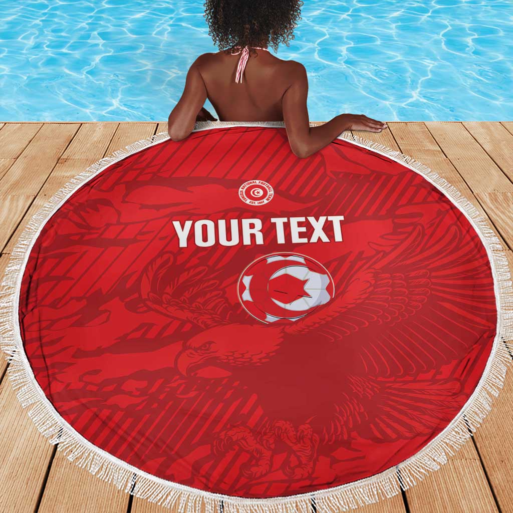 Custom Tunisia Football Beach Blanket 2026 Eagles of Carthage Red Grunge - African Pride
