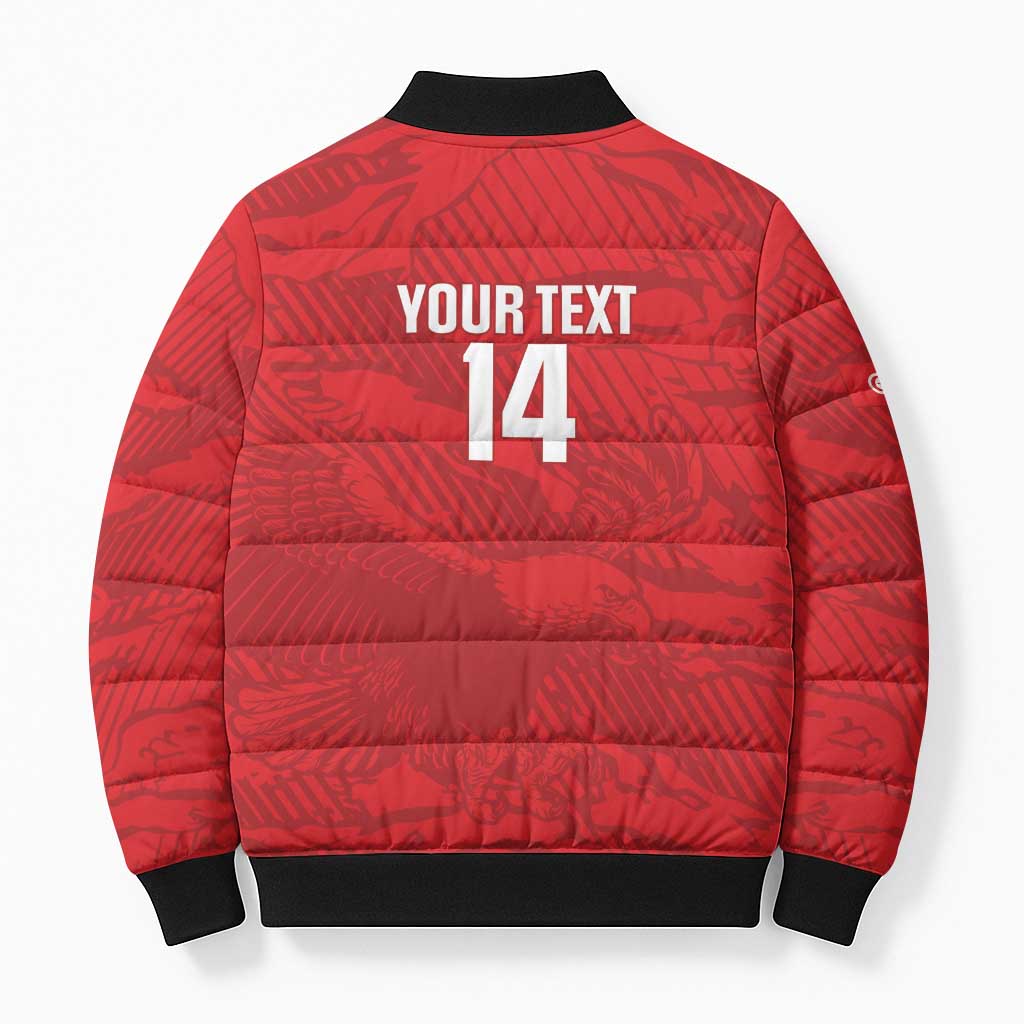 Custom Tunisia Football Bomber Puffer Jacket 2026 Eagles of Carthage Red Grunge - African Pride