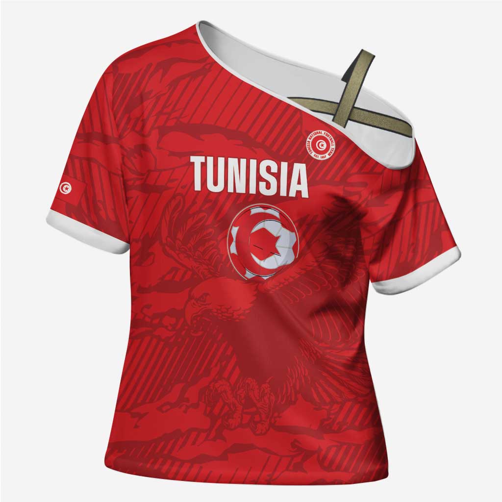 Custom Tunisia Football Cross Shoulder Shirt 2026 Eagles of Carthage Red Grunge - African Pride