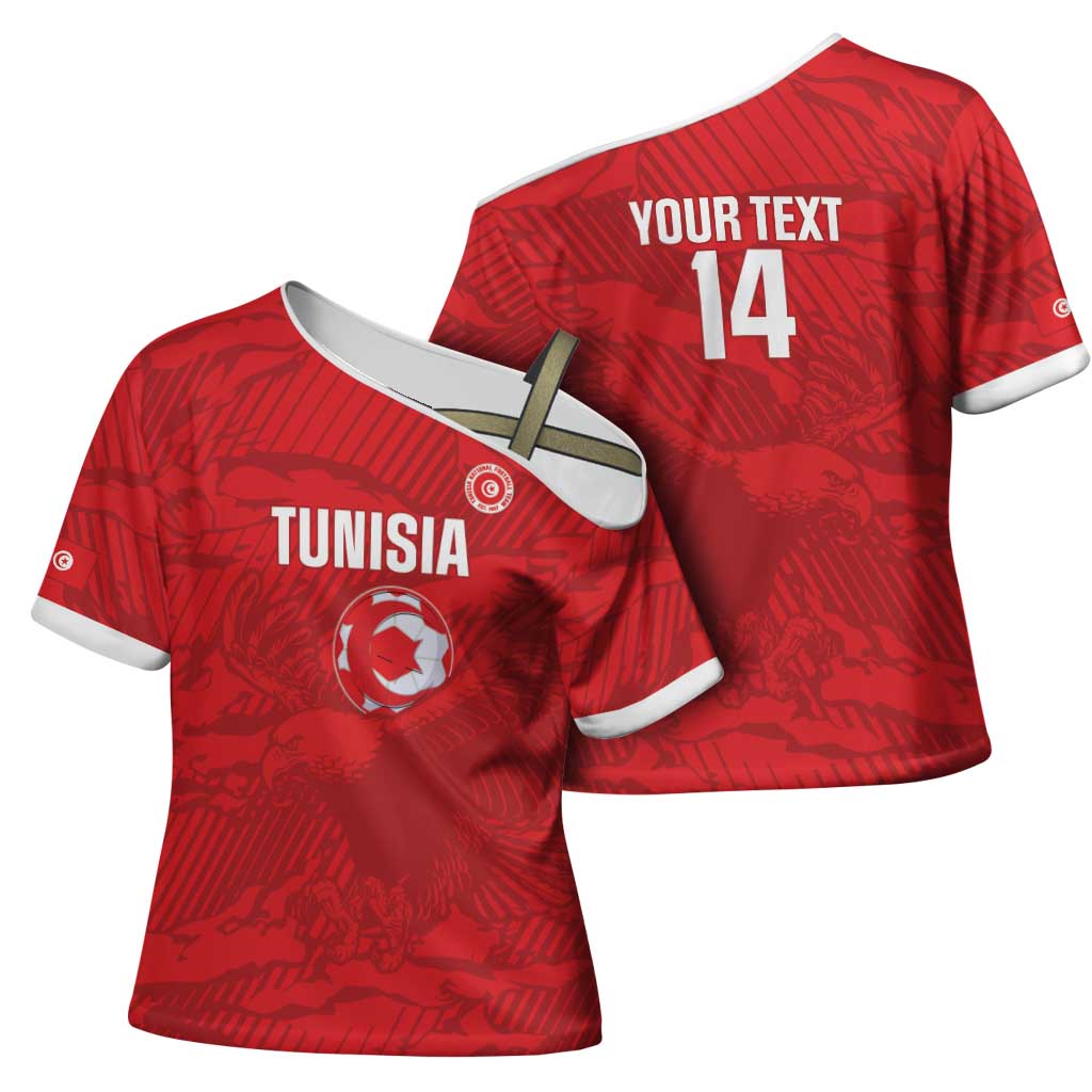 Custom Tunisia Football Cross Shoulder Shirt 2026 Eagles of Carthage Red Grunge - African Pride
