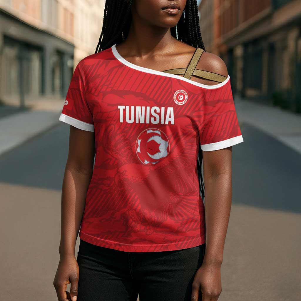 Custom Tunisia Football Cross Shoulder Shirt 2026 Eagles of Carthage Red Grunge - African Pride