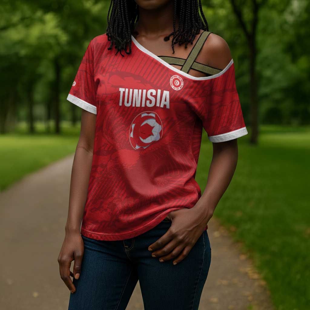Custom Tunisia Football Cross Shoulder Shirt 2026 Eagles of Carthage Red Grunge - African Pride