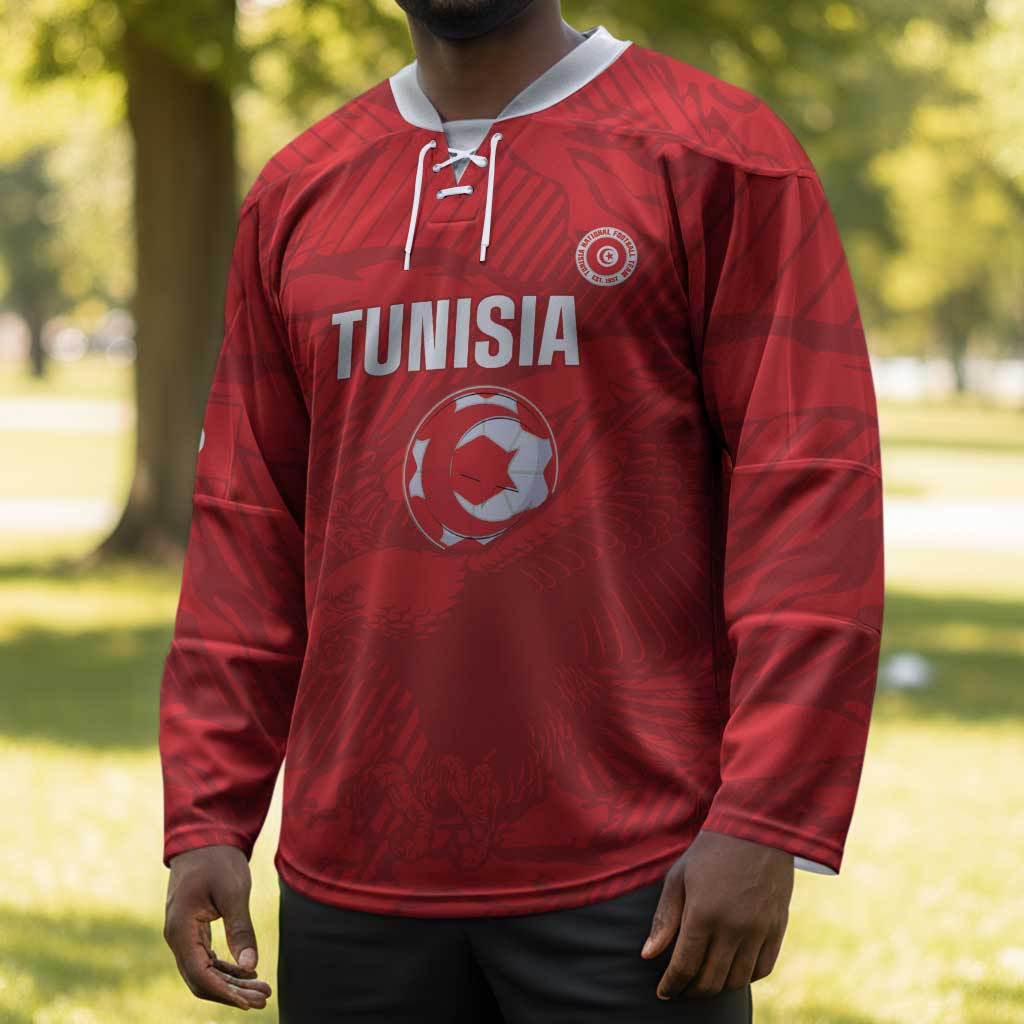 Custom Tunisia Football Hockey Jersey 2026 Eagles of Carthage Red Grunge - African Pride