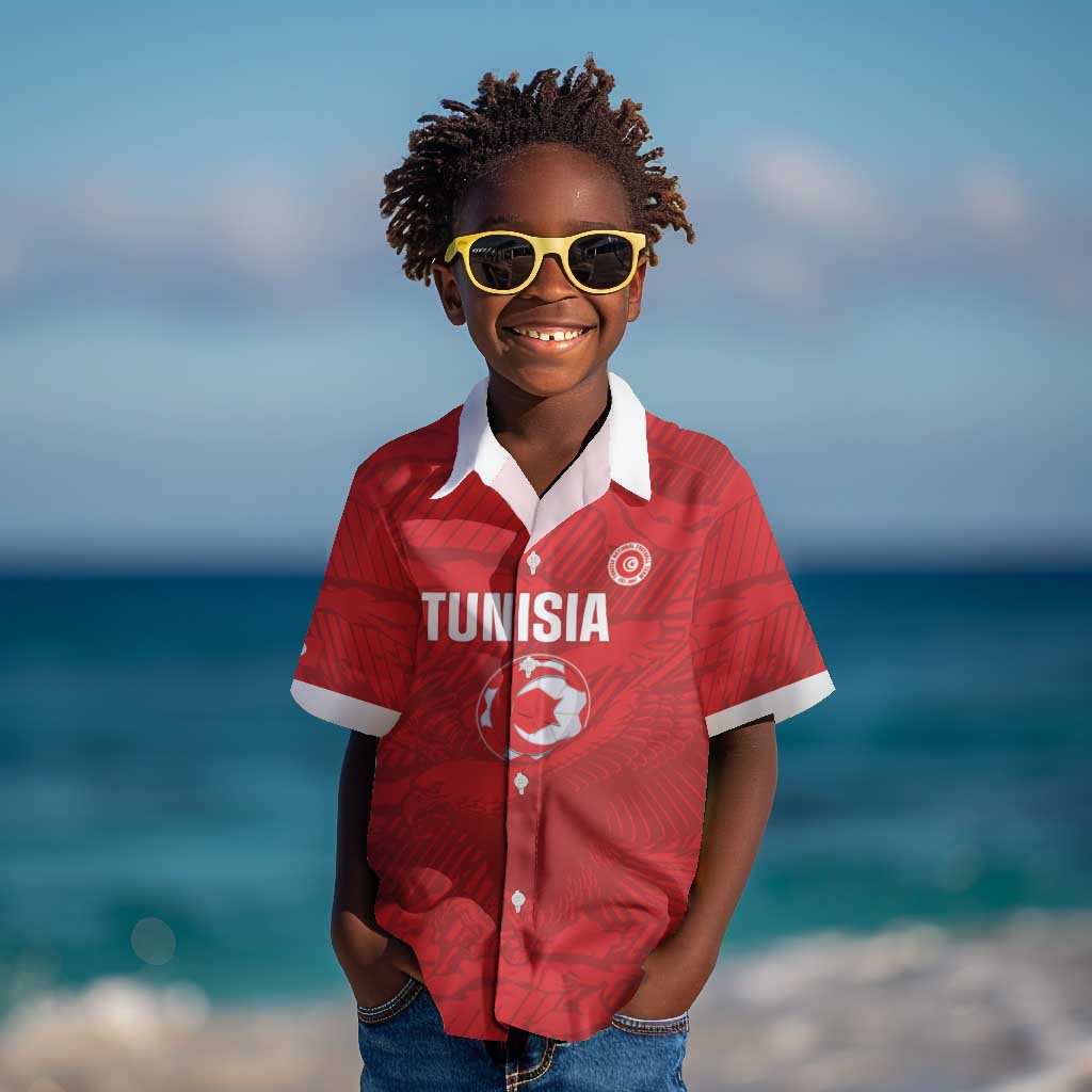 Custom Tunisia Football Kid Hawaiian Shirt 2026 Eagles of Carthage Red Grunge - African Pride