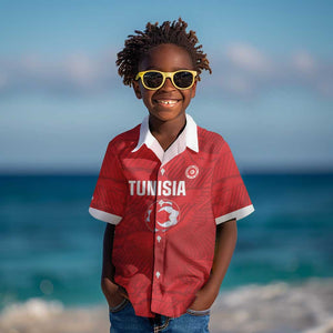 Custom Tunisia Football Kid Hawaiian Shirt 2026 Eagles of Carthage Red Grunge - African Pride