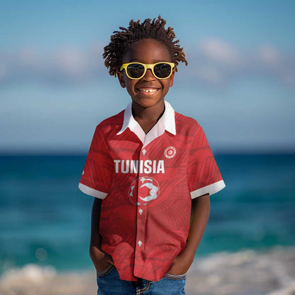 Custom Tunisia Football Kid Hawaiian Shirt 2026 Eagles of Carthage Red Grunge LT14