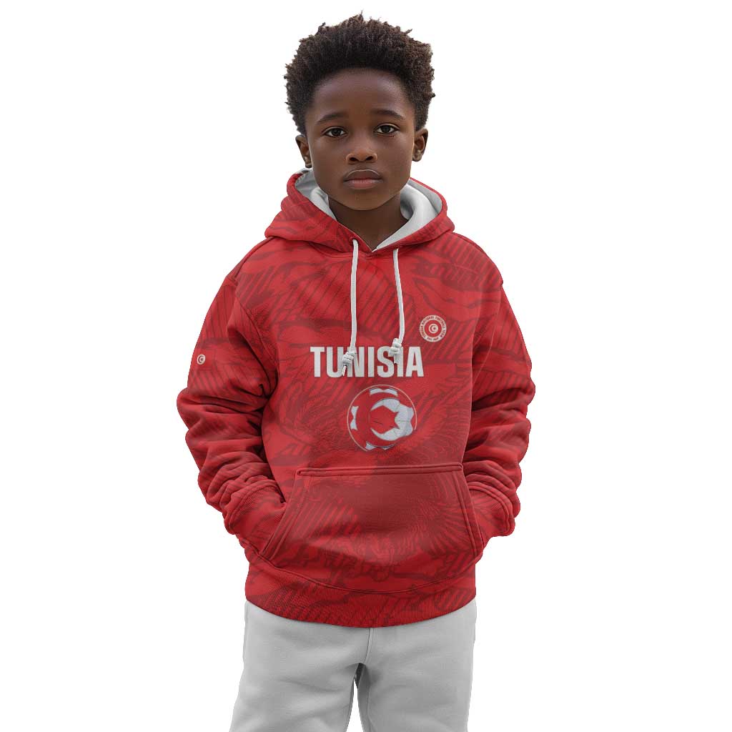 Custom Tunisia Football Kid Hoodie 2026 Eagles of Carthage Red Grunge - African Pride