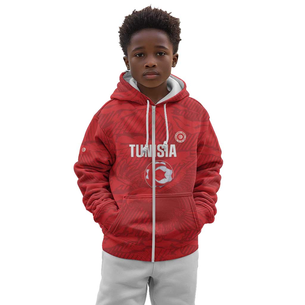 Custom Tunisia Football Kid Hoodie 2026 Eagles of Carthage Red Grunge - African Pride