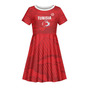 Custom Tunisia Football Kid Short Sleeve Dress 2026 Eagles of Carthage Red Grunge - African Pride