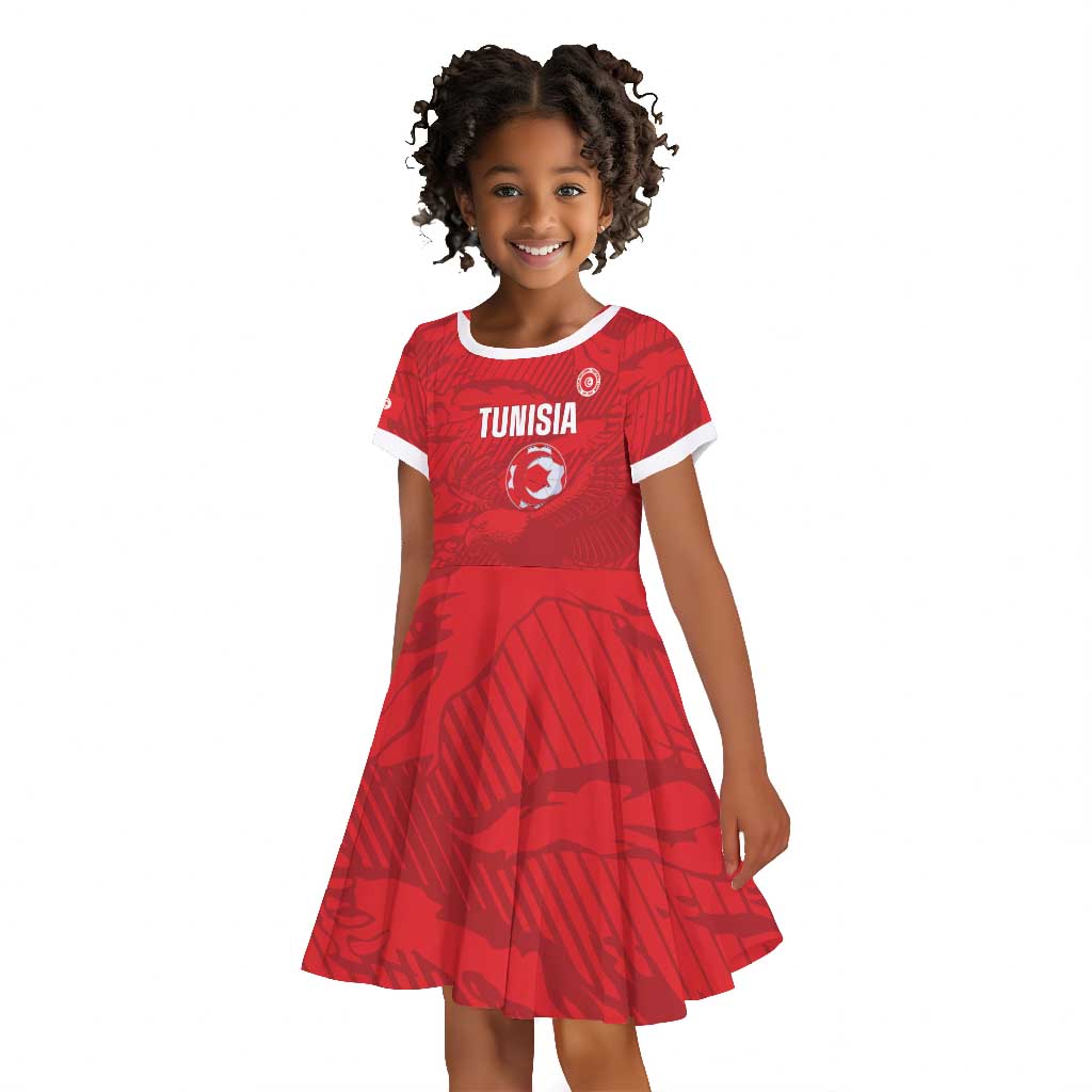 Custom Tunisia Football Kid Short Sleeve Dress 2026 Eagles of Carthage Red Grunge LT14