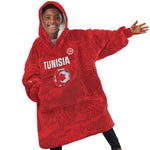 Custom Tunisia Football Kid Wearable Blanket Hoodie 2026 Eagles of Carthage Red Grunge - African Pride