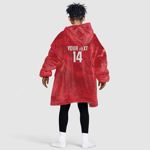 Custom Tunisia Football Kid Wearable Blanket Hoodie 2026 Eagles of Carthage Red Grunge - African Pride