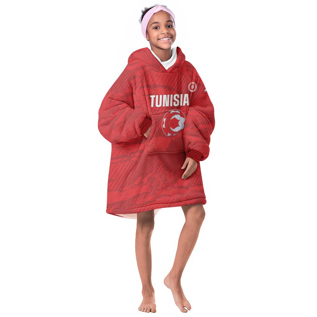 Custom Tunisia Football Kid Wearable Blanket Hoodie 2026 Eagles of Carthage Red Grunge - African Pride
