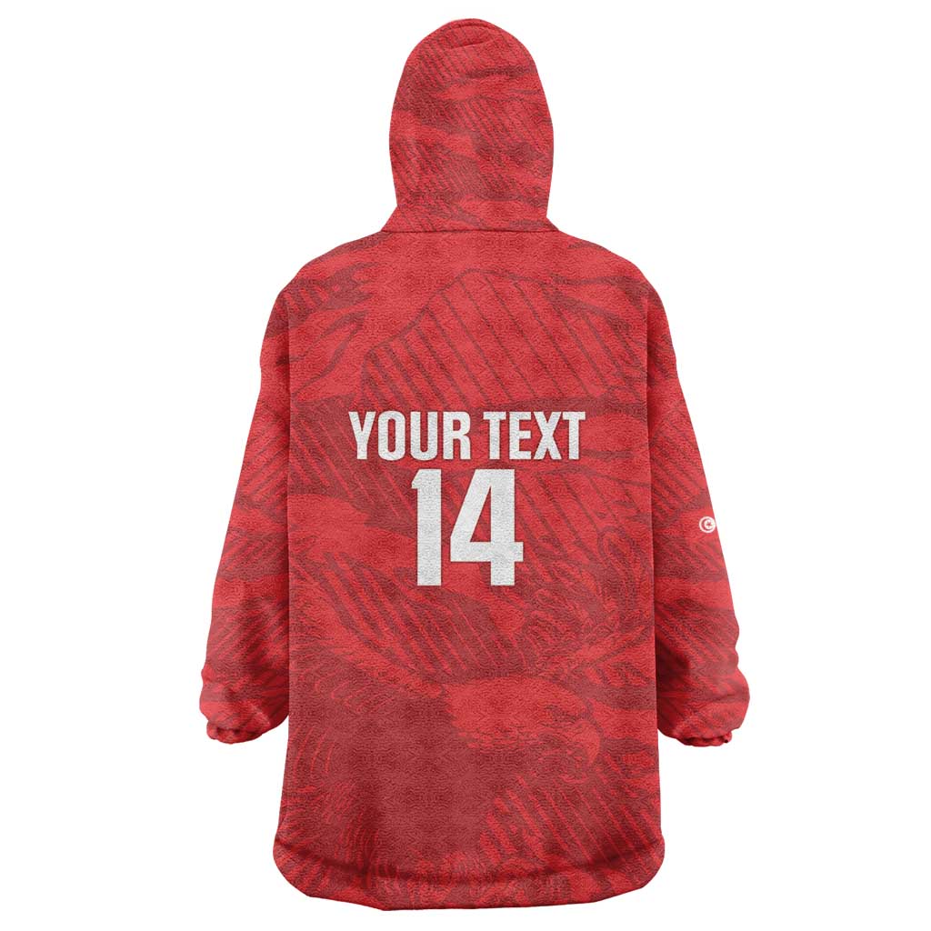 Custom Tunisia Football Kid Wearable Blanket Hoodie 2026 Eagles of Carthage Red Grunge - African Pride