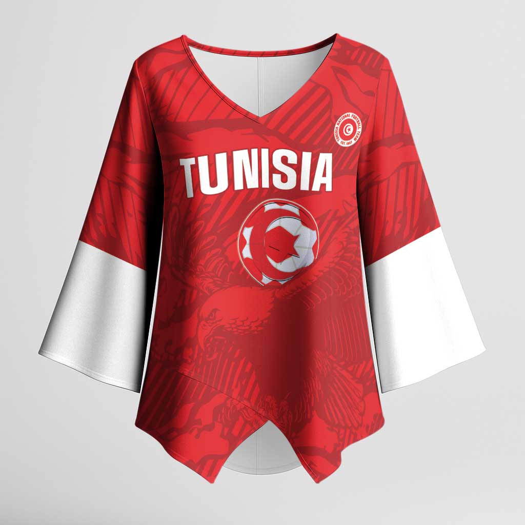 Custom Tunisia Football Kimono Sleeve Blouse 2026 Eagles of Carthage Red Grunge - African Pride