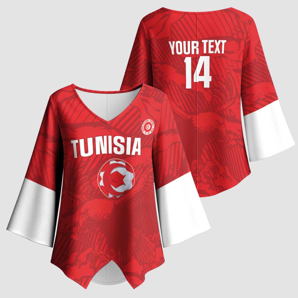 Custom Tunisia Football Kimono Sleeve Blouse 2026 Eagles of Carthage Red Grunge - African Pride
