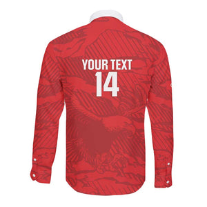 Custom Tunisia Football Long Sleeve Button Shirt 2026 Eagles of Carthage Red Grunge - African Pride