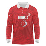 Custom Tunisia Football Long Sleeve Polo Shirt 2026 Eagles of Carthage Red Grunge - African Pride