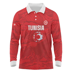 Custom Tunisia Football Long Sleeve Polo Shirt 2026 Eagles of Carthage Red Grunge - African Pride