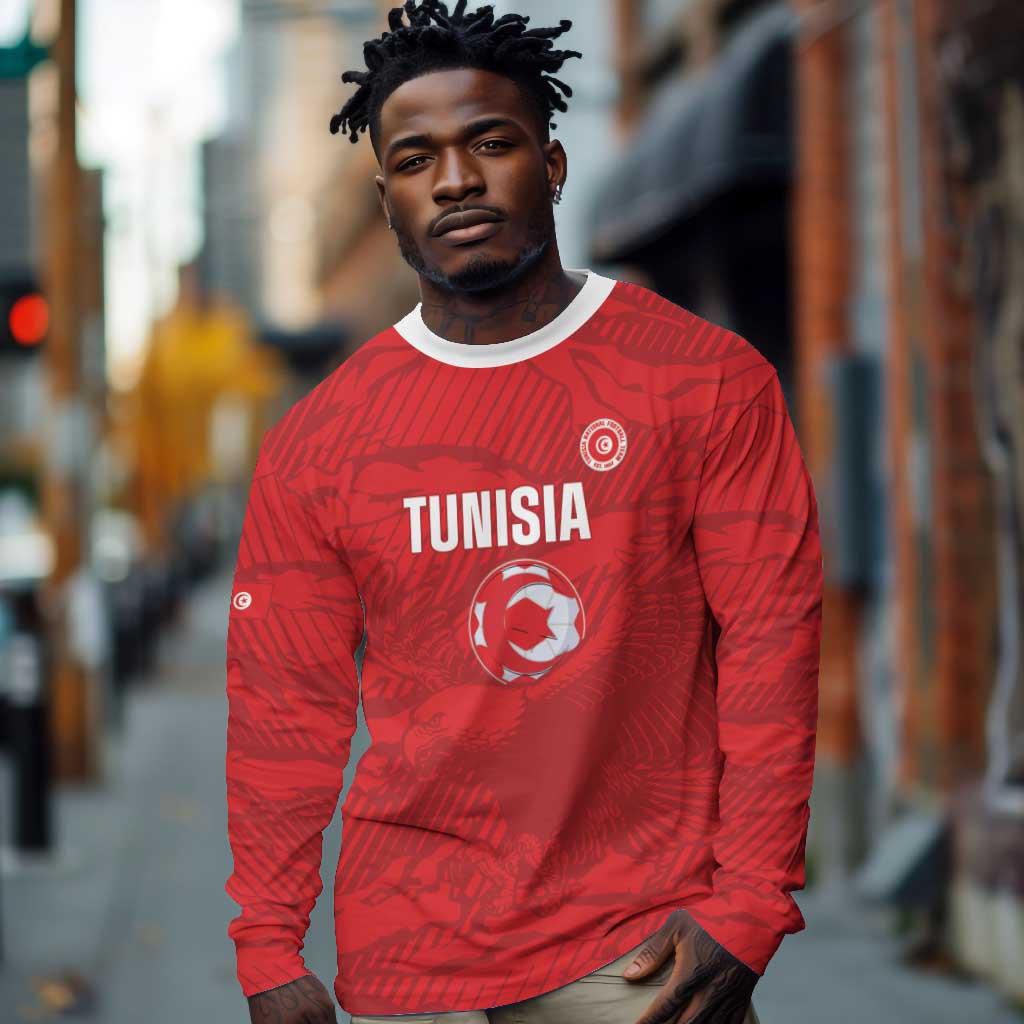Custom Tunisia Football Long Sleeve Shirt 2026 Eagles of Carthage Red Grunge - African Pride