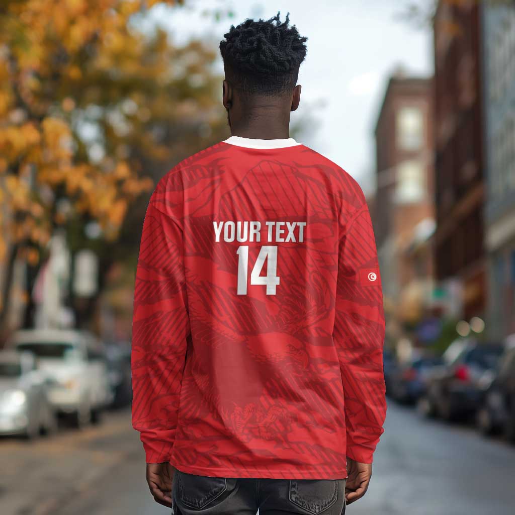 Custom Tunisia Football Long Sleeve Shirt 2026 Eagles of Carthage Red Grunge - African Pride