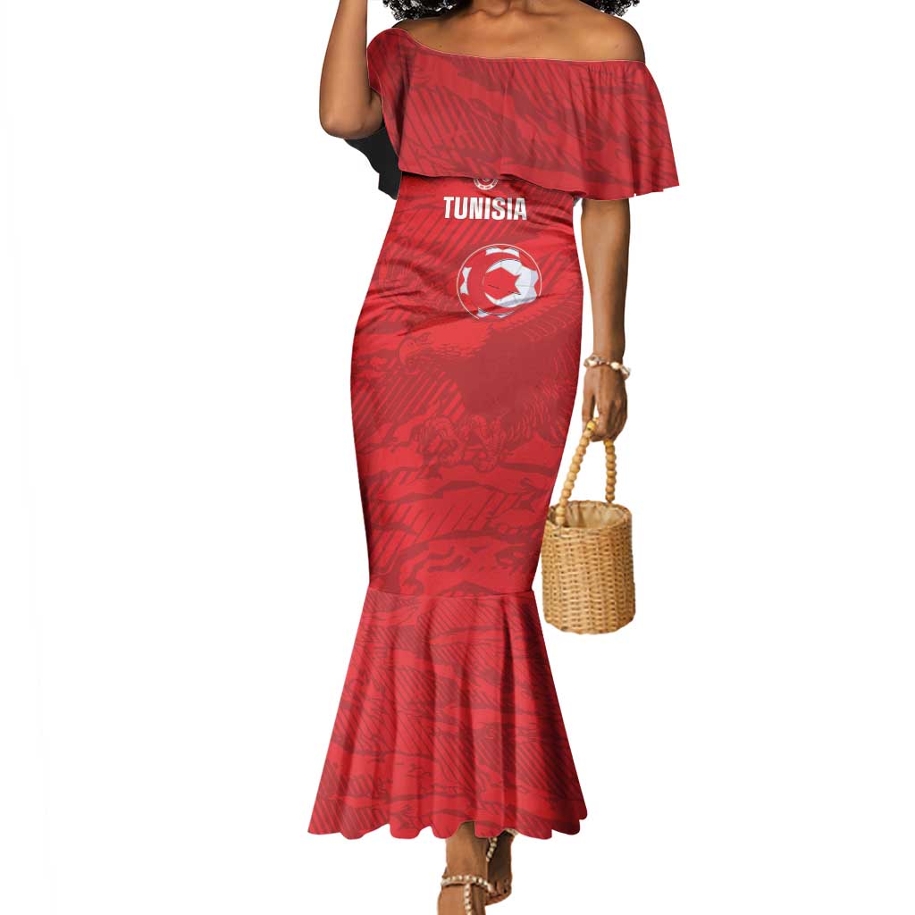 Custom Tunisia Football Mermaid Dress 2026 Eagles of Carthage Red Grunge - African Pride