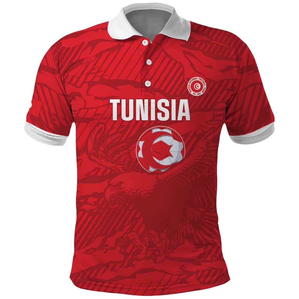Custom Tunisia Football Polo Shirt 2026 Eagles of Carthage Red Grunge LT14