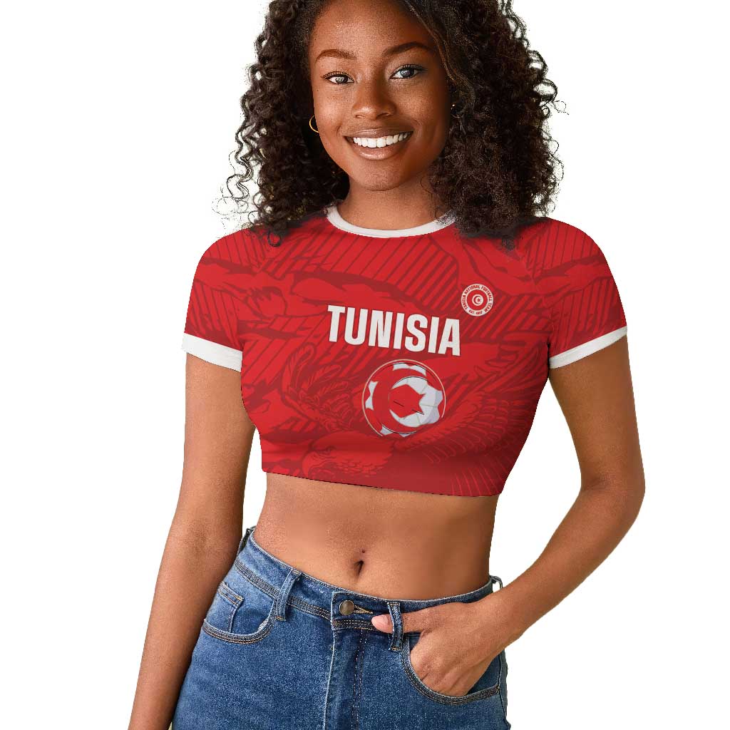 Custom Tunisia Football Raglan Cropped T shirt 2026 Eagles of Carthage Red Grunge - African Pride