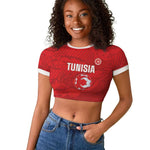 Custom Tunisia Football Raglan Cropped T shirt 2026 Eagles of Carthage Red Grunge LT14