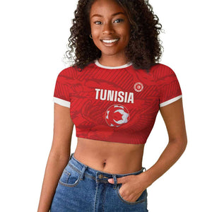 Custom Tunisia Football Raglan Cropped T shirt 2026 Eagles of Carthage Red Grunge - African Pride
