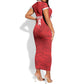 Custom Tunisia Football Short Sleeve Bodycon Dress 2026 Eagles of Carthage Red Grunge LT14